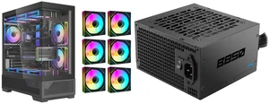 SAMA V43 ATX Gaming PC Case, 6 x ARGB Infinity Mirror Fans + PWM Hub Included, High Airflow, USB 3.2 Gen2x2 Type-C, Supports 360mm Radiator, 427mm GPU, Tempered Glass Black and SAMA B850 850W ATX 3.1 Power Supply, Cybenetics Bronze Certified, PCIe 5.1 Ready 12V-2x6 (450W), APFC LLC + DC-DC Design, 120mm Silent Fan, Non-Modular Gaming PC PSU SAMA V43 ATX Gaming PC Case, 6 x ARGB Infinity Mirror Fans + PWM Hub Included, High Airflow, USB 3.2 Gen2x2 Type-C, Supports 360mm Radiator, 427mm GPU, Tempered Glass Black and SAMA B850 850W ATX 3.1 Power Supply, Cybenetics Bronze Certified, PCIe 5.1 Ready 12V-2x6 (450W), APFC LLC + DC-DC Design, 120mm Silent Fan, Non-Modular Gaming PC PSU