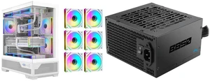 SAMA V43 ATX Gaming PC Case, 6 x ARGB Infinity Mirror Fans + PWM Hub Included, High Airflow, USB 3.2 Gen2x2 Type-C, Supports 360mm Radiator, 427mm GPU, Tempered Glass White and SAMA B850 850W ATX 3.1 Power Supply, Cybenetics Bronze Certified, PCIe 5.1 Ready 12V-2x6 (450W), APFC LLC + DC-DC Design, 120mm Silent Fan, Non-Modular Gaming PC PSU SAMA V43 ATX Gaming PC Case, 6 x ARGB Infinity Mirror Fans + PWM Hub Included, High Airflow, USB 3.2 Gen2x2 Type-C, Supports 360mm Radiator, 427mm GPU, Tempered Glass White and SAMA B850 850W ATX 3.1 Power Supply, Cybenetics Bronze Certified, PCIe 5.1 Ready 12V-2x6 (450W), APFC LLC + DC-DC Design, 120mm Silent Fan, Non-Modular Gaming PC PSU
