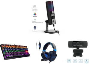 INMISS USB Gaming Microphone RGB Condenser Mic 3 Polar Patterns ENC Dual Noise Cancelling 3.5mm Zero Latency Monitoring Jack Streaming Podcast Recording and MK1 PC Mechanical Gaming Keyboards - 7-Color LED Backlit Mechanical Keyboard - USB Mechanical Computer Keyboard Wired Blue Switches for MAC/PC Gamers (Black) and INMISS Wired Gaming Headset, Over Ear Stereo Gaming Headphones with Retractable Omnidirectional Mic, 3.5mm Plug & Play Gaming Headset for PS4 PS5 Xbox Switch PC Laptop Mobile and 1080p HD Fixed Focus Webcam, USB Camera with Microphone Free Cover Slide, Mini Plug and Play Video Calling Computer Camera, Built-in Mic, Flexible Rotatable Clip(The Tripod not included) INMISS USB Gaming Microphone RGB Condenser Mic 3 Polar Patterns ENC Dual Noise Cancelling 3.5mm Zero Latency Monitoring Jack Streaming Podcast Recording and MK1 PC Mechanical Gaming Keyboards - 7-Color LED Backlit Mechanical Keyboard - USB Mechanical Computer Keyboard Wired Blue Switches for MAC/PC Gamers (Black) and INMISS Wired Gaming Headset, Over Ear Stereo Gaming Headphones with Retractable Omnidirectional Mic, 3.5mm Plug & Play Gaming Headset for PS4 PS5 Xbox Switch PC Laptop Mobile and 1080p HD Fixed Focus Webcam, USB Camera with Microphone Free Cover Slide, Mini Plug and Play Video Calling Computer Camera, Built-in Mic, Flexible Rotatable Clip(The Tripod not included)