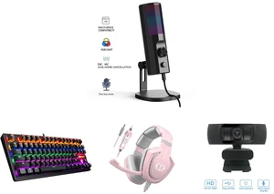 INMISS USB Gaming Microphone RGB Condenser Mic 3 Polar Patterns ENC Dual Noise Cancelling 3.5mm Zero Latency Monitoring Jack Streaming Podcast Recording and MK1 PC Mechanical Gaming Keyboards - 7-Color LED Backlit Mechanical Keyboard - USB Mechanical Computer Keyboard Wired Blue Switches for MAC/PC Gamers (Black) and INMISS AH28 Pink Wired Gaming Headset, Over Ear Headphones with Noise Reduction Mic, 50mm Stereo for PS5 PS4 Xbox Switch PC Laptop and 1080p HD Fixed Focus Webcam, USB Camera with Microphone Free Cover Slide, Mini Plug and Play Video Calling Computer Camera, Built-in Mic, Flexible Rotatable Clip(The Tripod not included) INMISS USB Gaming Microphone RGB Condenser Mic 3 Polar Patterns ENC Dual Noise Cancelling 3.5mm Zero Latency Monitoring Jack Streaming Podcast Recording and MK1 PC Mechanical Gaming Keyboards - 7-Color LED Backlit Mechanical Keyboard - USB Mechanical Computer Keyboard Wired Blue Switches for MAC/PC Gamers (Black) and INMISS AH28 Pink Wired Gaming Headset, Over Ear Headphones with Noise Reduction Mic, 50mm Stereo for PS5 PS4 Xbox Switch PC Laptop and 1080p HD Fixed Focus Webcam, USB Camera with Microphone Free Cover Slide, Mini Plug and Play Video Calling Computer Camera, Built-in Mic, Flexible Rotatable Clip(The Tripod not included)