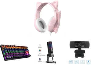 INMISS Pink Cat Ear Wired Gaming Headset Lightweight Over Ear Headphones Adjustable Microphone Soft Memory Earpads PS4 PS5 Switch Laptop and MK1 PC Mechanical Gaming Keyboards - 7-Color LED Backlit Mechanical Keyboard - USB Mechanical Computer Keyboard Wired Blue Switches for MAC/PC Gamers (Black) and INMISS USB Gaming Microphone RGB Condenser Mic 3 Polar Patterns ENC Dual Noise Cancelling 3.5mm Zero Latency Monitoring Jack Streaming Podcast Recording and 1080p HD Fixed Focus Webcam, USB Camera with Microphone Free Cover Slide, Mini Plug and Play Video Calling Computer Camera, Built-in Mic, Flexible Rotatable Clip(The Tripod not included) INMISS Pink Cat Ear Wired Gaming Headset Lightweight Over Ear Headphones Adjustable Microphone Soft Memory Earpads PS4 PS5 Switch Laptop and MK1 PC Mechanical Gaming Keyboards - 7-Color LED Backlit Mechanical Keyboard - USB Mechanical Computer Keyboard Wired Blue Switches for MAC/PC Gamers (Black) and INMISS USB Gaming Microphone RGB Condenser Mic 3 Polar Patterns ENC Dual Noise Cancelling 3.5mm Zero Latency Monitoring Jack Streaming Podcast Recording and 1080p HD Fixed Focus Webcam, USB Camera with Microphone Free Cover Slide, Mini Plug and Play Video Calling Computer Camera, Built-in Mic, Flexible Rotatable Clip(The Tripod not included)
