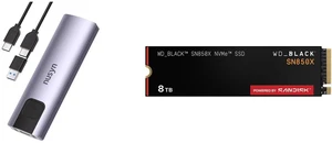 Nusyn NSE20 10Gbps M.2 NVMe/SATA SSD Enclosure, USB-C, Tool-Free, Aluminum, Compatible with Windows, Mac, Linux, iOS & Android (NSE20GRK) WD_BLACK 8TB SN850X NVMe Gaming SSD, Gen4 PCIe, M.2 2280, Up to 7,300 MB/s - WDS800T2X0E Nusyn NSE20 10Gbps M.2 NVMe/SATA SSD Enclosure, USB-C, Tool-Free, Aluminum, Compatible with Windows, Mac, Linux, iOS & Android (NSE20GRK) WD_BLACK 8TB SN850X NVMe Gaming SSD, Gen4 PCIe, M.2 2280, Up to 7,300 MB/s - WDS800T2X0E