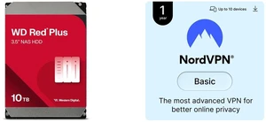 WD Red Plus 10TB NAS Hard Disk Drive - 7200 RPM Class SATA 6Gb/s, CMR, 512MB Cache, 3.5 Inch - WD100EFGX NordVPN Basic, 10 Devices/1 Year - Most Advanced VPN, Digital Code WD Red Plus 10TB NAS Hard Disk Drive - 7200 RPM Class SATA 6Gb/s, CMR, 512MB Cache, 3.5 Inch - WD100EFGX NordVPN Basic, 10 Devices/1 Year - Most Advanced VPN, Digital Code