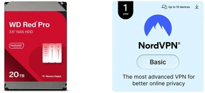 WD Red Pro 20TB NAS Internal Hard Drive HDD - 7200 RPM, SATA 6 Gb/s, CMR, 512 MB Cache, 3.5" - WD202KFGX NordVPN Basic, 10 Devices/1 Year - Most Advanced VPN, Digital Code WD Red Pro 20TB NAS Internal Hard Drive HDD - 7200 RPM, SATA 6 Gb/s, CMR, 512 MB Cache, 3.5" - WD202KFGX NordVPN Basic, 10 Devices/1 Year - Most Advanced VPN, Digital Code