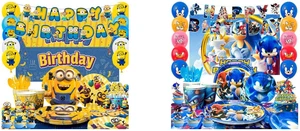 Minions Party Supplies, 98pcs Minions Party Decorations & Tableware Set - Minions Party Plates Napkins Cups and Minions Birthday Banners Balloons Cake Toppers etc. Minions Theme Birthday Decorations and Sonic Birthday Decorations, 99 Pcs Sonic Party Decorations & Sonic Party Tableware Set - Sonic Decorations Banners Balloons Backdrop Napkins Tablecloth and Other Sonic Birthday Party Supplies for Kids