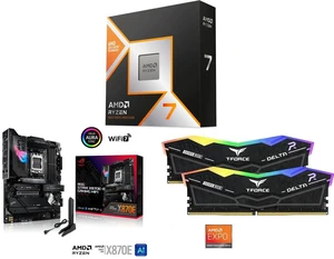 AMD Ryzen 7 9800X3D 8-Core 5.2GHz AM5 120W Radeon Graphics CPU, ASUS ROG STRIX X870E-E GAMING WIFI AM5 X870 ATX motherboard, Team T-Force Delta RGB 32GB (2x16GB) DDR5 6000 RAM AMD Ryzen 7 9800X3D 8-Core 5.2GHz AM5 120W Radeon Graphics CPU, ASUS ROG STRIX X870E-E GAMING WIFI AM5 X870 ATX motherboard, Team T-Force Delta RGB 32GB (2x16GB) DDR5 6000 RAM