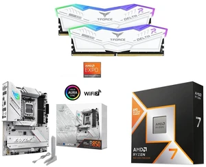 Team T-Force Delta RGB 32GB (2x16GB) DDR5 6400 Desktop Memory, ASUS ROG STRIX B850-A GAMING WIFI AMD AM5 ATX motherboard, AMD Ryzen 7 9800X3D 8-Core 5.2 GHz Processor, Radeon Graphics Team T-Force Delta RGB 32GB (2x16GB) DDR5 6400 Desktop Memory, ASUS ROG STRIX B850-A GAMING WIFI AMD AM5 ATX motherboard, AMD Ryzen 7 9800X3D 8-Core 5.2 GHz Processor, Radeon Graphics