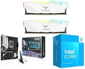Team T-Force Delta RGB 16GB (2x8GB) DDR4 3200 RAM, ASUS B760M-AYW WIFI D4 II microATX motherboard, PCIe 5.0, 2 M.2 slots, Wi-Fi 6, Intel Core i3-14100F 4-Core Raptor Lake CPU, LGA 1700, 58W, no integrated graphics Team T-Force Delta RGB 16GB (2x8GB) DDR4 3200 RAM, ASUS B760M-AYW WIFI D4 II microATX motherboard, PCIe 5.0, 2 M.2 slots, Wi-Fi 6, Intel Core i3-14100F 4-Core Raptor Lake CPU, LGA 1700, 58W, no integrated graphics