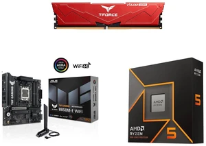 Team T-Force Vulcan 16GB DDR5 6000 RAM, ASUS TUF GAMING B850M-E WIFI mATX motherboard, AMD Ryzen 5 9600X 6-Core 3.9 GHz CPU, PCIe 5.0, 3 M.2 slots, WiFi 6E, 2.5Gb Ethernet, USB-C, HDMI, Radeon Graphics Team T-Force Vulcan 16GB DDR5 6000 RAM, ASUS TUF GAMING B850M-E WIFI mATX motherboard, AMD Ryzen 5 9600X 6-Core 3.9 GHz CPU, PCIe 5.0, 3 M.2 slots, WiFi 6E, 2.5Gb Ethernet, USB-C, HDMI, Radeon Graphics