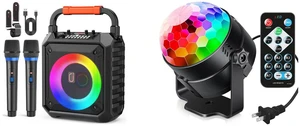 JYX Portable Karaoke Machine with 2 Wireless Mics, Bluetooth 6.5" Speaker, RGB LED Lights, Supports BT/TF/USB/AUX/FM/REC/TWS, Sound Activated Party Lights, Remote DJ Lighting, Disco Ball for Parties, Birthdays, Karaoke, Holidays JYX Portable Karaoke Machine with 2 Wireless Mics, Bluetooth 6.5" Speaker, RGB LED Lights, Supports BT/TF/USB/AUX/FM/REC/TWS, Sound Activated Party Lights, Remote DJ Lighting, Disco Ball for Parties, Birthdays, Karaoke, Holidays