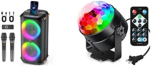 JYX Party Speaker, Portable Karaoke Machine, Dual Sub, Wireless Outdoor Speakers with Remote, DJ Lights, 2 Mics, T27-T Sound Activated Party Lights, Disco Ball Strobe for Home Dance Parties, Birthday, Karaoke, New Year, Halloween, Christmas JYX Party Speaker, Portable Karaoke Machine, Dual Sub, Wireless Outdoor Speakers with Remote, DJ Lights, 2 Mics, T27-T Sound Activated Party Lights, Disco Ball Strobe for Home Dance Parties, Birthday, Karaoke, New Year, Halloween, Christmas