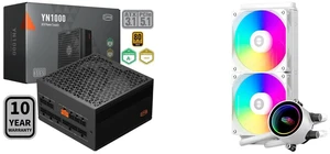 PCCOOLER CPS YN1000 Fully Modular Power Supply, 80 PLUS Gold 1000W PSU, 12V-2x6 Cable, ATX 3.1 & PCIe 5.1 Ready, 105°C Rated Japanese Capacitors, ECO Mode, 135mm FDB Fan, 10 Years Warranty and PCCOOLER CPS DA240 ARGB AIO CPU Liquid Cooler, 240mm Radiator, 260W TDP, Infinity Halo ARGB Effect, High-Performance 3000RPM Pump Speed, for Intel LGA 20XX/1851/1700/1200/115X & AMD AM5/AM4, White PCCOOLER CPS YN1000 Fully Modular Power Supply, 80 PLUS Gold 1000W PSU, 12V-2x6 Cable, ATX 3.1 & PCIe 5.1 Ready, 105°C Rated Japanese Capacitors, ECO Mode, 135mm FDB Fan, 10 Years Warranty and PCCOOLER CPS DA240 ARGB AIO CPU Liquid Cooler, 240mm Radiator, 260W TDP, Infinity Halo ARGB Effect, High-Performance 3000RPM Pump Speed, for Intel LGA 20XX/1851/1700/1200/115X & AMD AM5/AM4, White