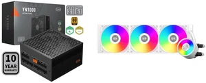 PCCOOLER CPS YN1000 Fully Modular Power Supply, 80 PLUS Gold 1000W PSU, 12V-2x6 Cable, ATX 3.1 & PCIe 5.1 Ready, 105°C Rated Japanese Capacitors, ECO Mode, 135mm FDB Fan, 10 Years Warranty and PCCOOLER CPS DA360 Pro ARGB AIO CPU Liquid Cooler, 360mm Radiator, 300W TDP, 360° Rotatable Waterblock, Infinity Halo ARGB Effect, for Intel LGA20XX/1851/1700/1200/115X & AMD AM5/AM4, White PCCOOLER CPS YN1000 Fully Modular Power Supply, 80 PLUS Gold 1000W PSU, 12V-2x6 Cable, ATX 3.1 & PCIe 5.1 Ready, 105°C Rated Japanese Capacitors, ECO Mode, 135mm FDB Fan, 10 Years Warranty and PCCOOLER CPS DA360 Pro ARGB AIO CPU Liquid Cooler, 360mm Radiator, 300W TDP, 360° Rotatable Waterblock, Infinity Halo ARGB Effect, for Intel LGA20XX/1851/1700/1200/115X & AMD AM5/AM4, White