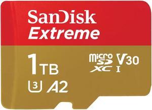 SanDisk 1TB Extreme microSDXC, V30, U3, C10, A2, UHS-I, Speed Up to 190MB/s R, 130MB/s W  UHS-I/U3 A2 Memory Card with Adapter, Speed Up to 190MB/s SDSQXAV-1T00-GN6MN