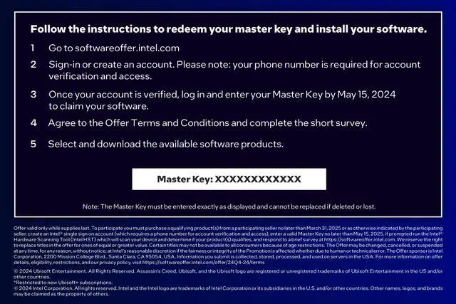 Alt view image 2 of 2 - Intel Holiday Bundle 2024 - (Free UBISOFT+ Classics 6 Month Subscription & Free Assassin’s Creed Shadows) - Limit 1 MASTER KEY PER VALID PURCHASE