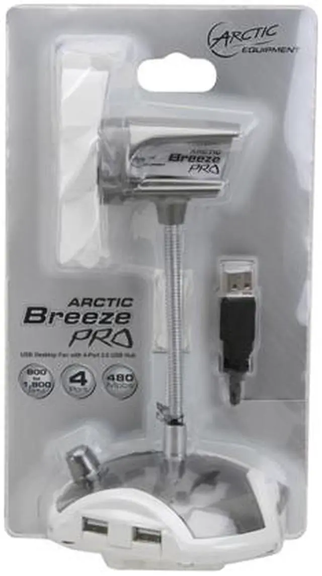 Alt view image 5 of 5 - ARCTIC Breeze Pro USB-Powered 92mm Desktop Fan, Adjustable Fan Speed, 4-Port USB Hub - White