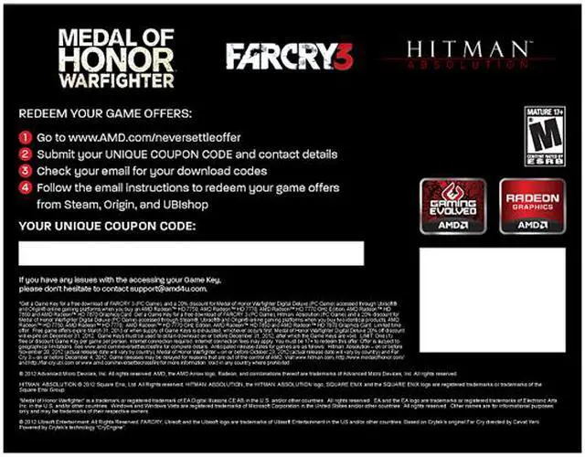 Alt view image 2 of 2 - AMD Gift - Far Cry 3 + Hitman Absolution Coupon