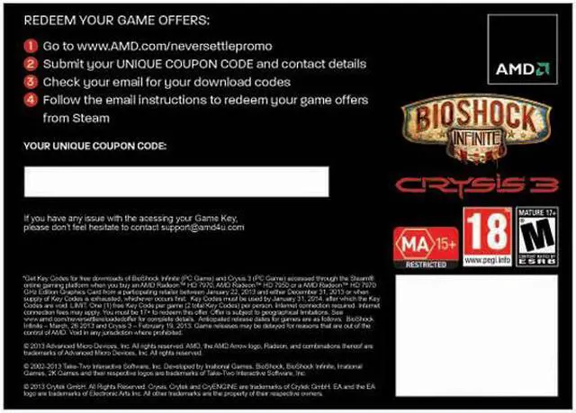 Alt view image 2 of 3 - AMD Gift FARCRY3 Blood Dragon CRYSIS3 BIOSHOCK