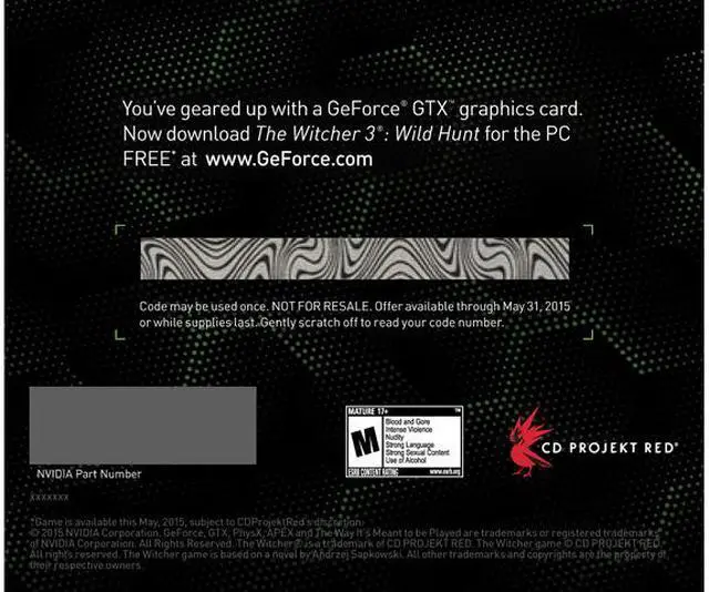 Alt view image 2 of 2 - NVIDIA Witcher 3: Wild Hunt GTX Game Bundle