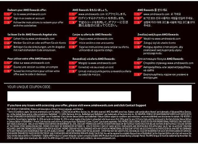 Alt view image 2 of 2 - AMD Gift - Coupon Code for Battlefield 1 Early Enlister Deluxe Edition or Battlefield 1 Deluxe Edition discount code