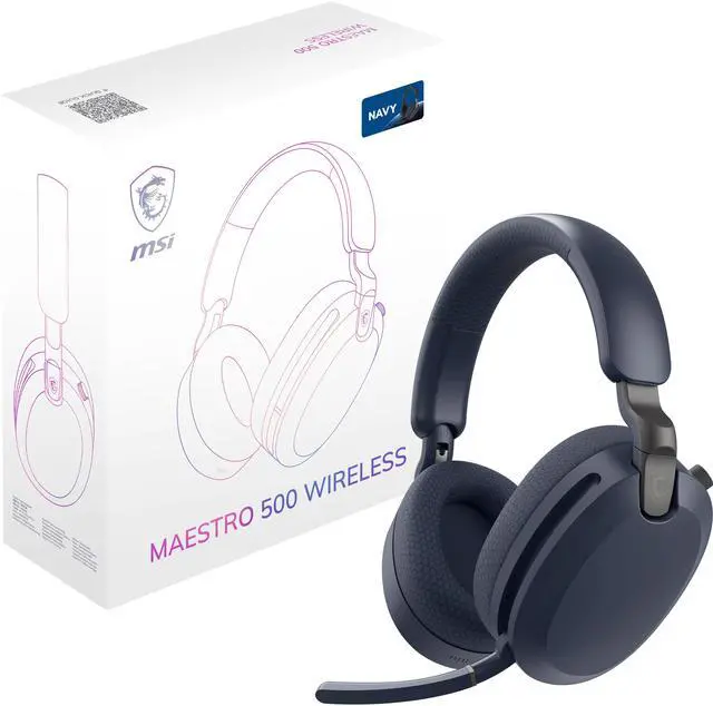 Alt view image 13 of 13 - MSI MAESTRO 500 WIRELESS Gaming Headset, 40mm Drivers, Foldable Design, Active Noise Cancellation, Multi Platform Compatible, Navy