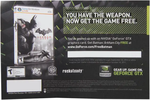 Main image of NVIDIA Gift - BATMAN Arkham City Game Coupon