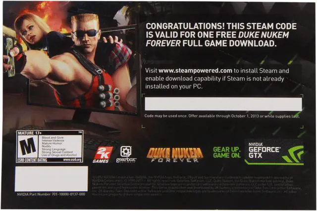 Main image of NVIDIA Gift - DUKE NUKEM FOREVER Game Coupon - OEM