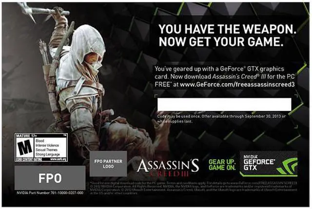 Main image of NVIDIA Gift - Assassin's Creed III Game Coupon - OEM