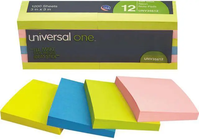 Main image of Universal 35612 Universal Standard Self-Stick Neon Color Note Pads UNV35612 UNV 35612