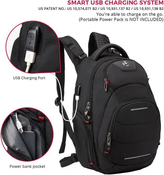 Alt view image 3 of 5 - Swissdigital Neptune Massage Backpack – 15.6? Laptop Pocket – Large Capacity – Durable Materials – Patented Smart USB Charging System – RFID Protection – Add-A-Bag System (SD1003M-V1)