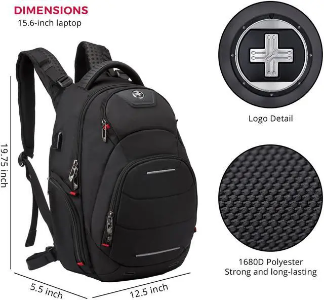 Alt view image 2 of 5 - Swissdigital Neptune Massage Backpack – 15.6? Laptop Pocket – Large Capacity – Durable Materials – Patented Smart USB Charging System – RFID Protection – Add-A-Bag System (SD1003M-V1)