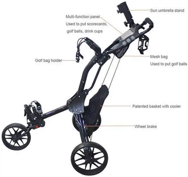 Alt view image 4 of 5 - Hoveroid Foldable 3 Wheel Golf Push Cart with Aluminum Structure Light Weight Suitable Golf Pull Cart for Teenagers&Adults Golf Club Golf Course Sports Competition
