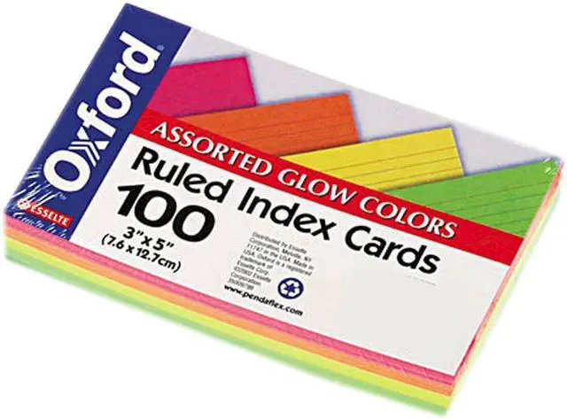 Main image of Oxford Ruled Index Cards, 3 X 5, Glow Green/Yellow, Orange/Pink, 100/Pack 40279