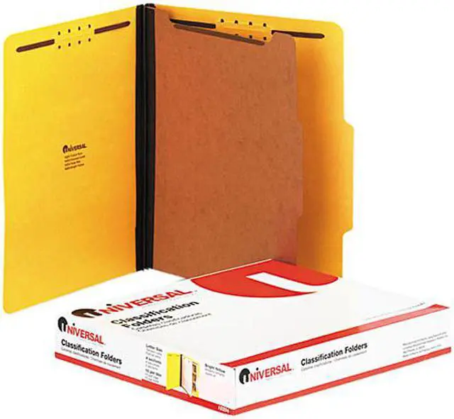 Main image of Universal 10204 Pressboard Classification Folders  Letter  4-Section  Yellow  10/box