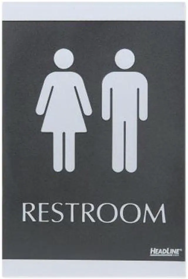 Main image of U.S. Stamp & Sign ADA Signs "RESTROOM" Adhesive 6"x9" Silver/Black 4249