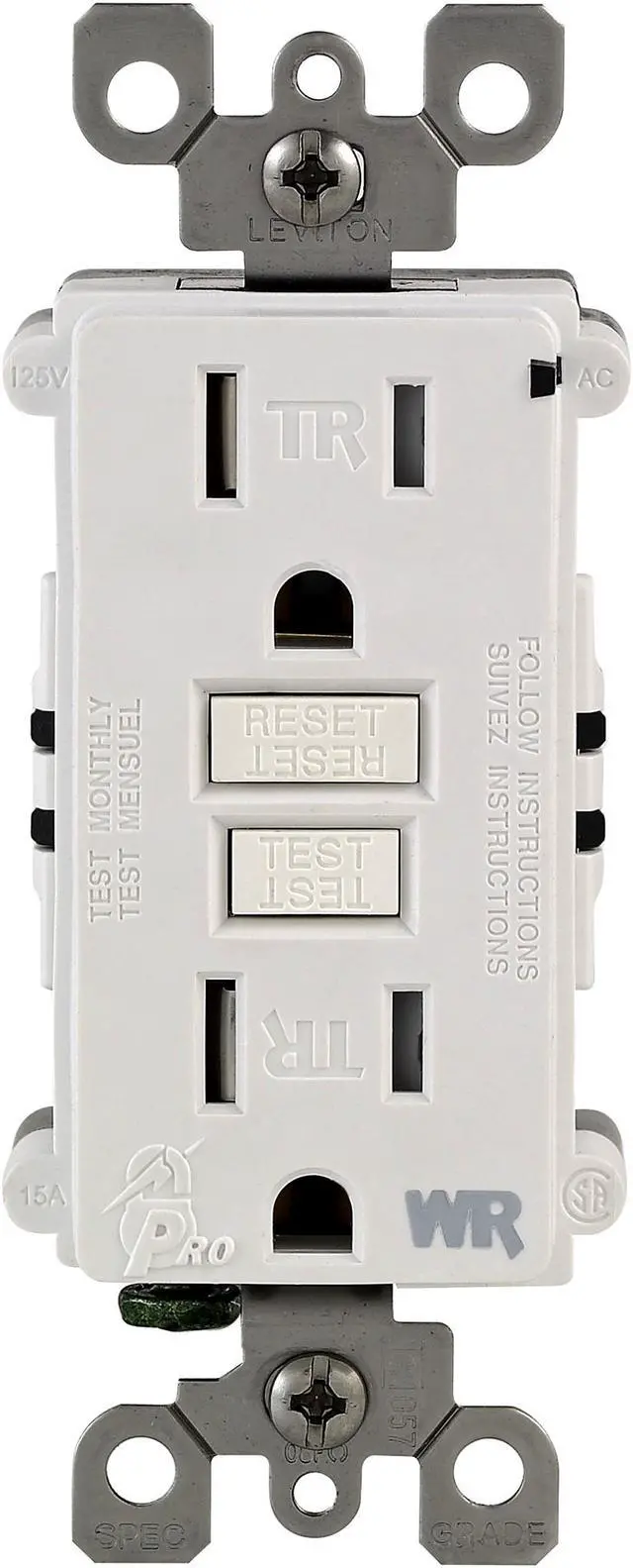 Main image of Leviton 012-W7599-TRW 15 Amp White Tamper Resistant GFCI Receptacle