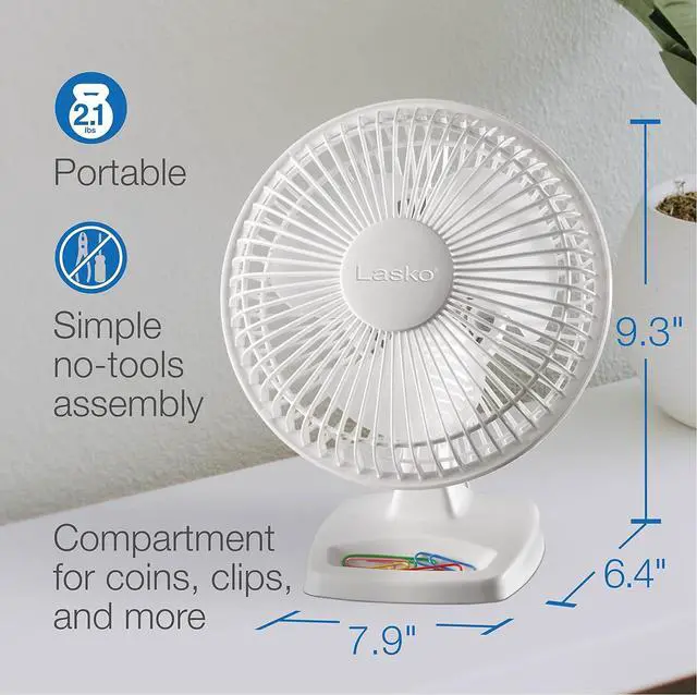 Alt view image 4 of 7 - Lasko 6" 2-Speed Personal Table Fan with Storage Tray, 2002W, White
