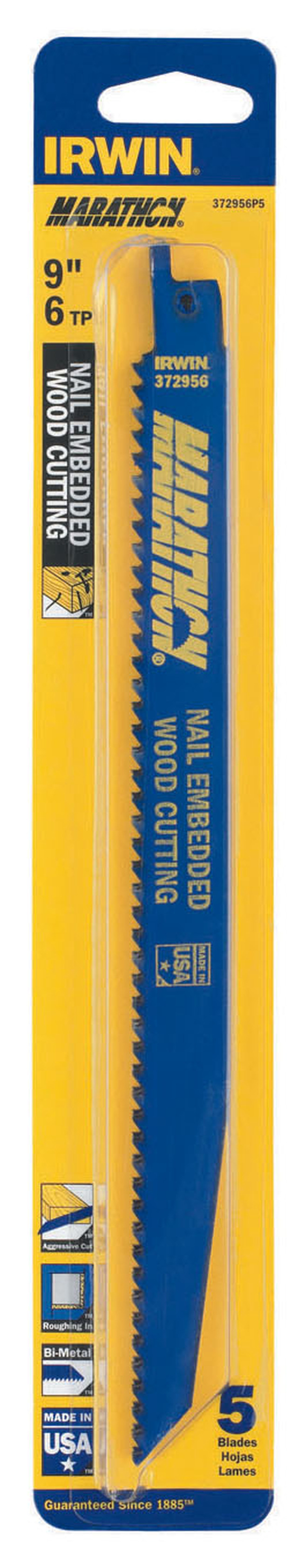 Irwin Marathon 372956P5 5 Count 9 6 TPI Nail Embedded Reciprocating 