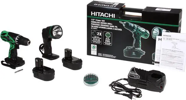Alt view image 9 of 9 - Hitachi Power Tools DS18DVF3 18 Volt Cordless Driver Drill Kit with Flashlight and Bit Set