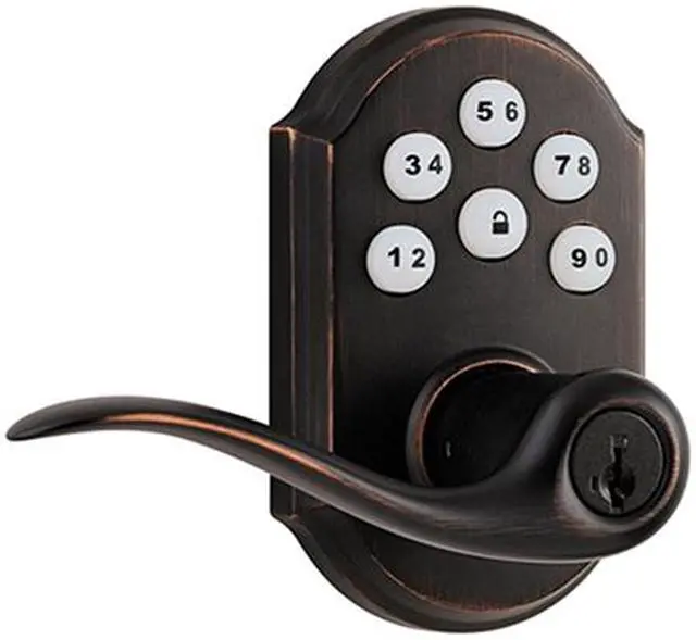 Main image of Kwikset 912 Z-Wave SmartCode Electronic Touchpad w/ Tustin Lever, Works w/ Amazon via SmartThings, Wink, or Iris Featuring SmartKey in Venetian Bronze (99120-006)