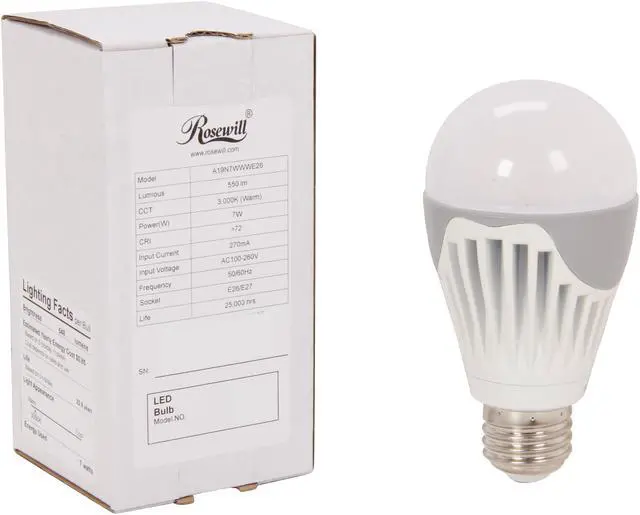 Alt view image 4 of 4 - Rosewill A19N7WWWE26 55 W Equivalent 7 Watt A19 E26 Base Warm White LED Light Bulb