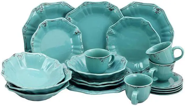 Main image of Elama Fleur De LYS 20-Piece Dinnerware Set, Turquoise