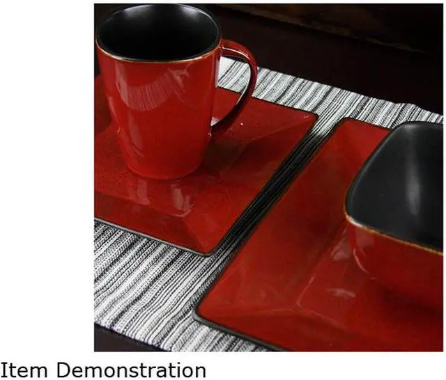 Alt view image 2 of 4 - Elama Harland Loft 16 Piece Dinnerware Set, Red & Black