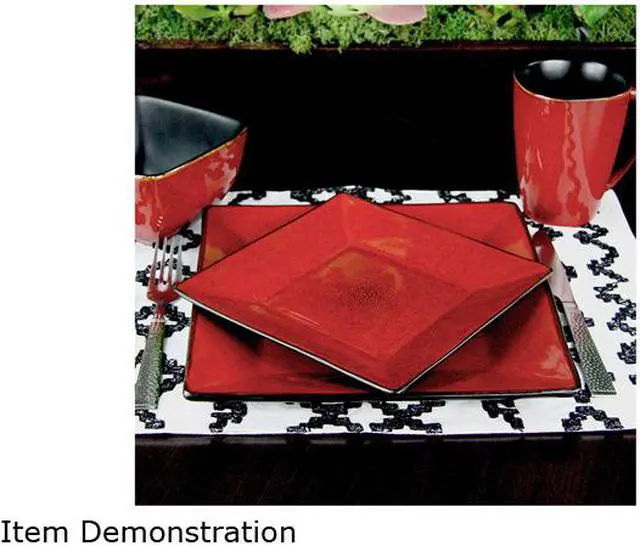 Alt view image 4 of 4 - Elama Harland Loft 16 Piece Dinnerware Set, Red & Black