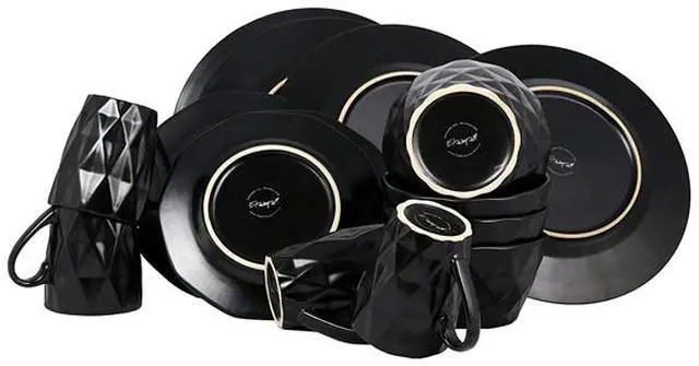 Alt view image 2 of 5 - Elama Retro Chic Glazed Dinnerware - 16 Piece - Black