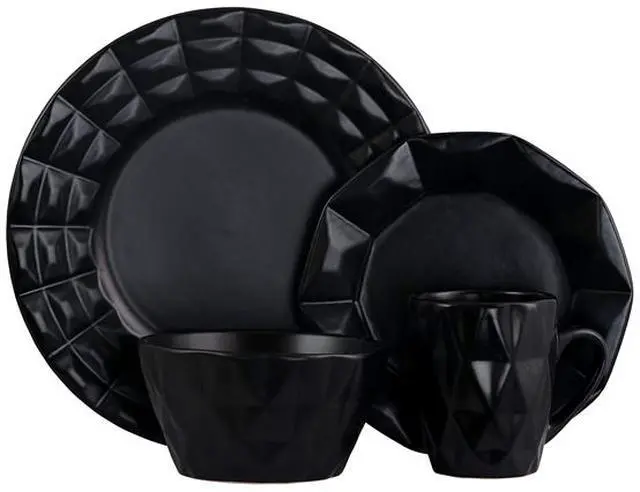 Alt view image 3 of 5 - Elama Retro Chic Glazed Dinnerware - 16 Piece - Black