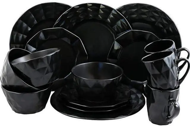 Main image of Elama Retro Chic Glazed Dinnerware - 16 Piece - Black