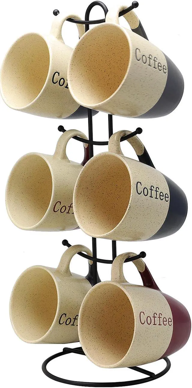 Main image of Elama Coffee House 6-Piece 12 oz. Mug Set with Stand, Assorted Colors