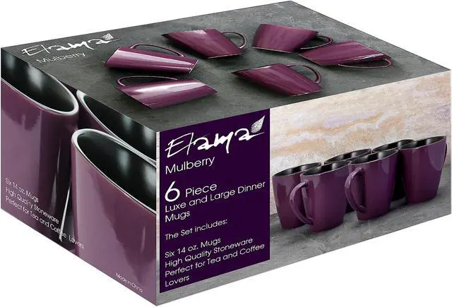 Alt view image 7 of 7 - Elama Mulberry 14 oz. Stoneware Mugs in Purple, Set of 6