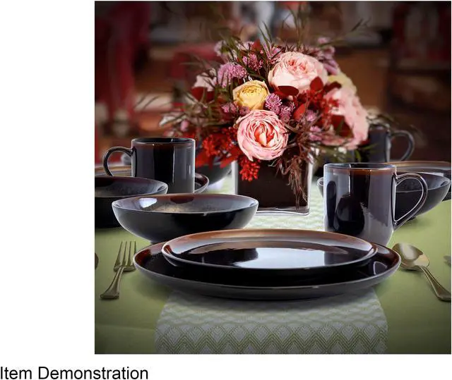 Alt view image 8 of 8 - Elama Midnight Beach 16 Piece Round Stoneware Dinnerware Set in Metallic Black